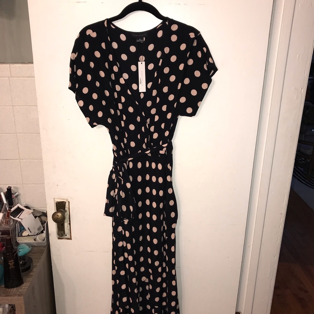 Sanctuary Women’s Midi asymmetrical Polka Dot Short Sleeve dress
